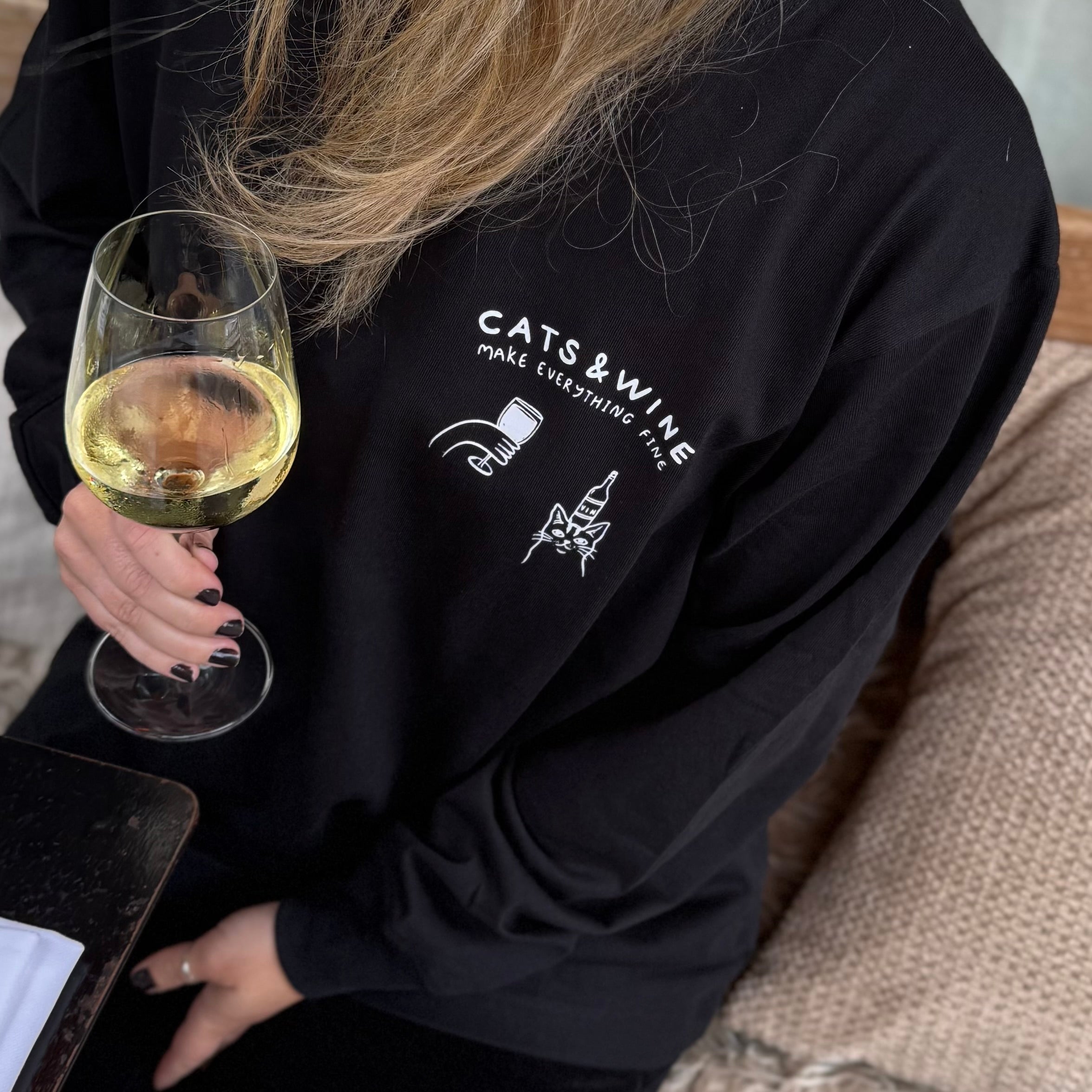 Black Long Sleeve - Cats & Wine Make Everything Fine