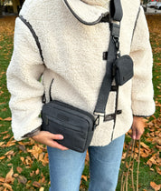 Borsa da passeggio per cani in denim nero - Crossbody