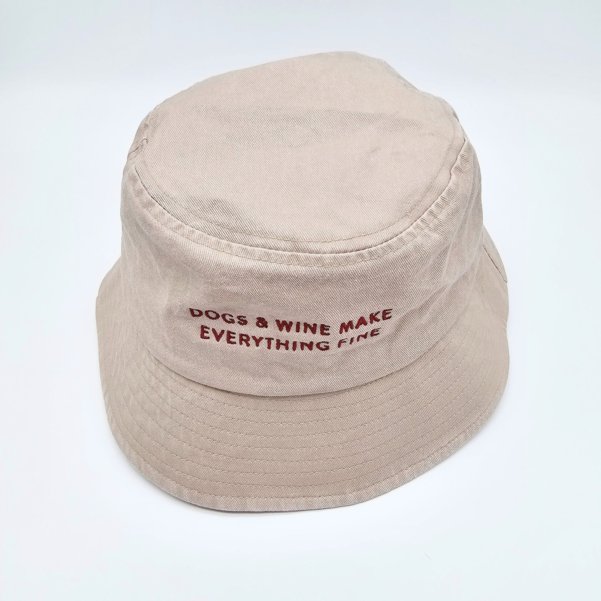 Cappello a secchiello in denim beige - Dogs & Wine Make Everything Fine