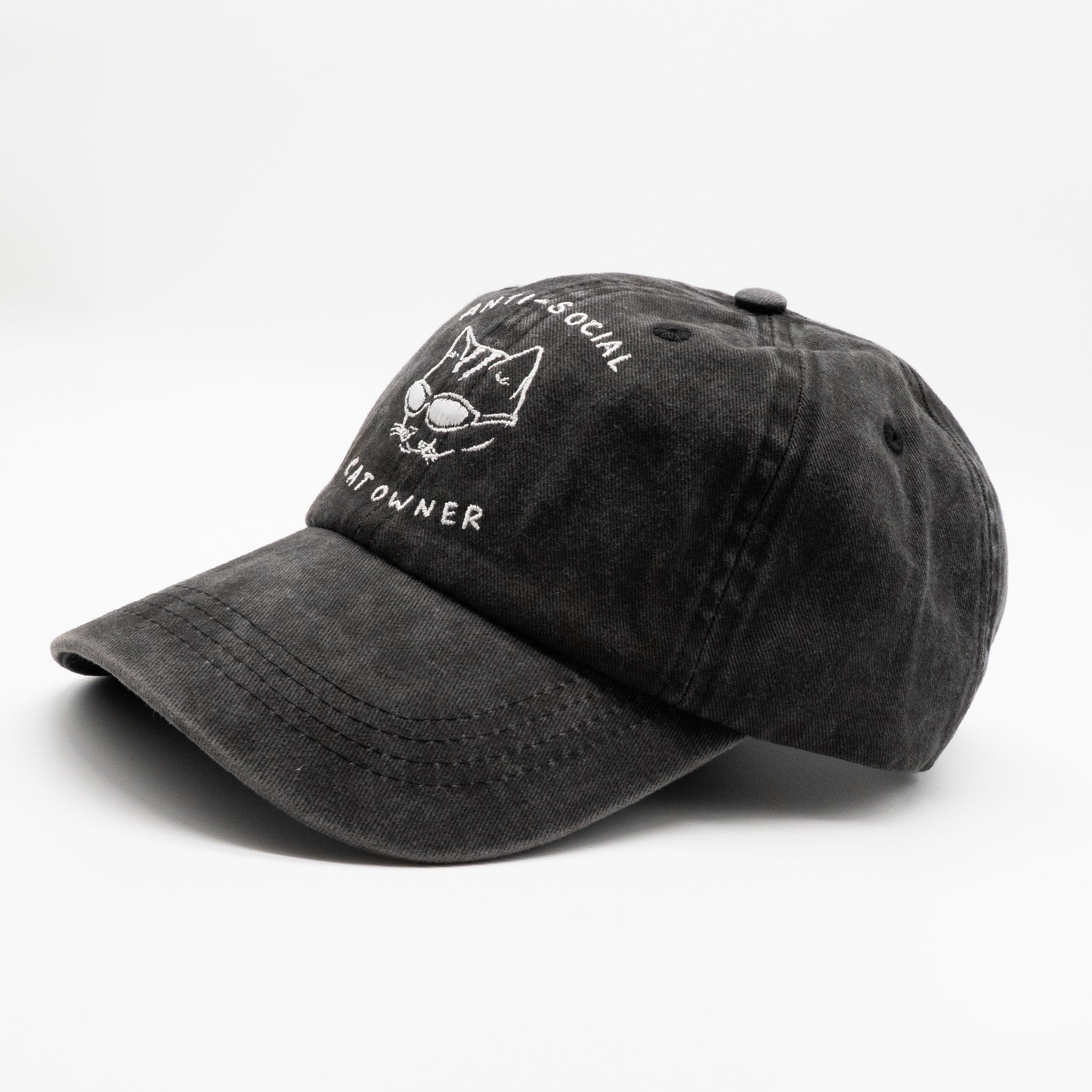 Cappellino in denim nero - Logo "Anti-Social Cat Owner" 