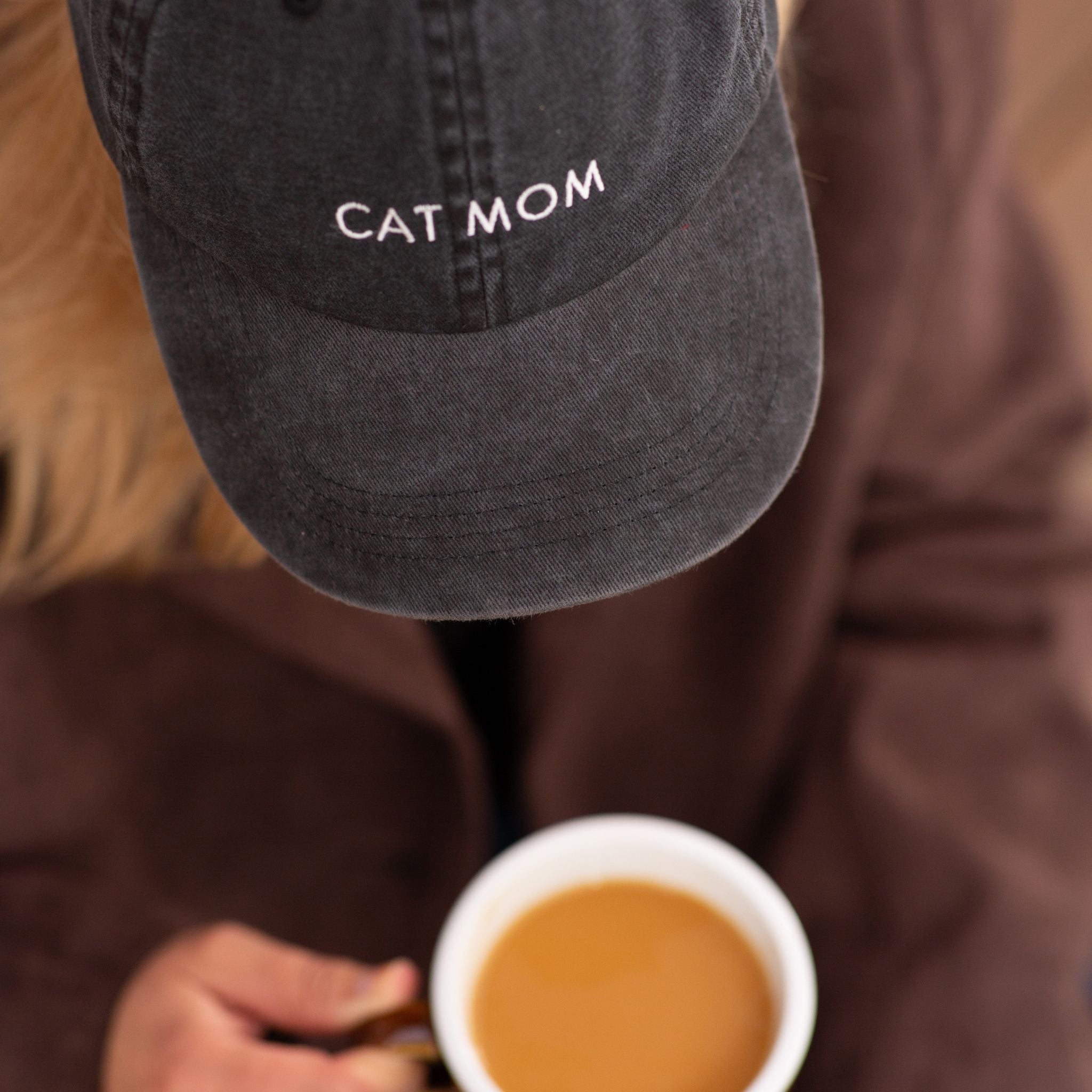 Black Denim Cap - Cat Mom