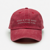 Red Denim Cap - Dogs & Wine Make Everything Fine